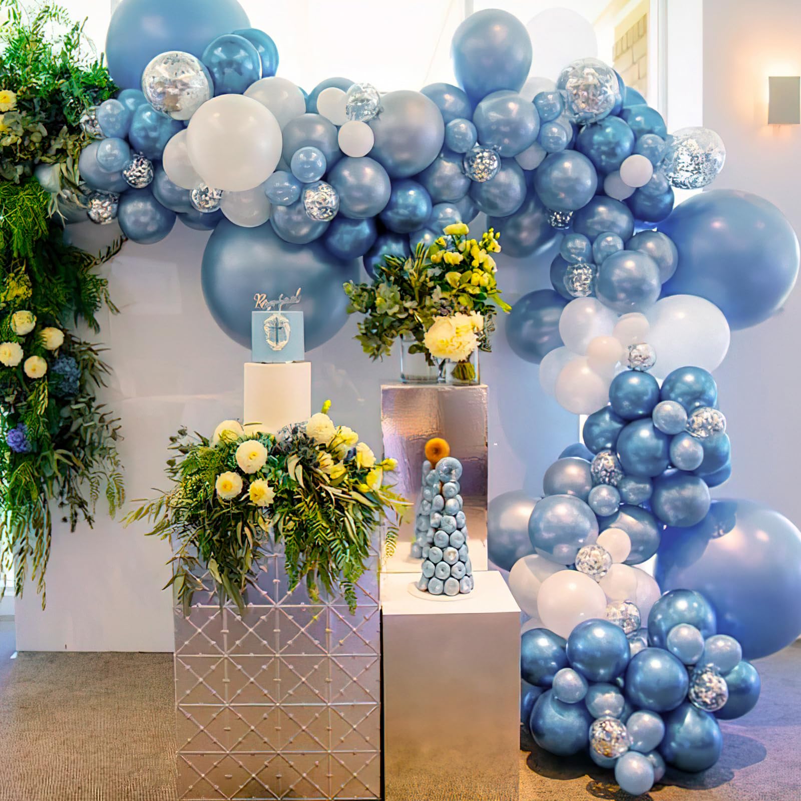 PartyWoo Metallic Light Blue Balloons — 140 pcs in 18/12/10/5 in Balloon Arch Kit