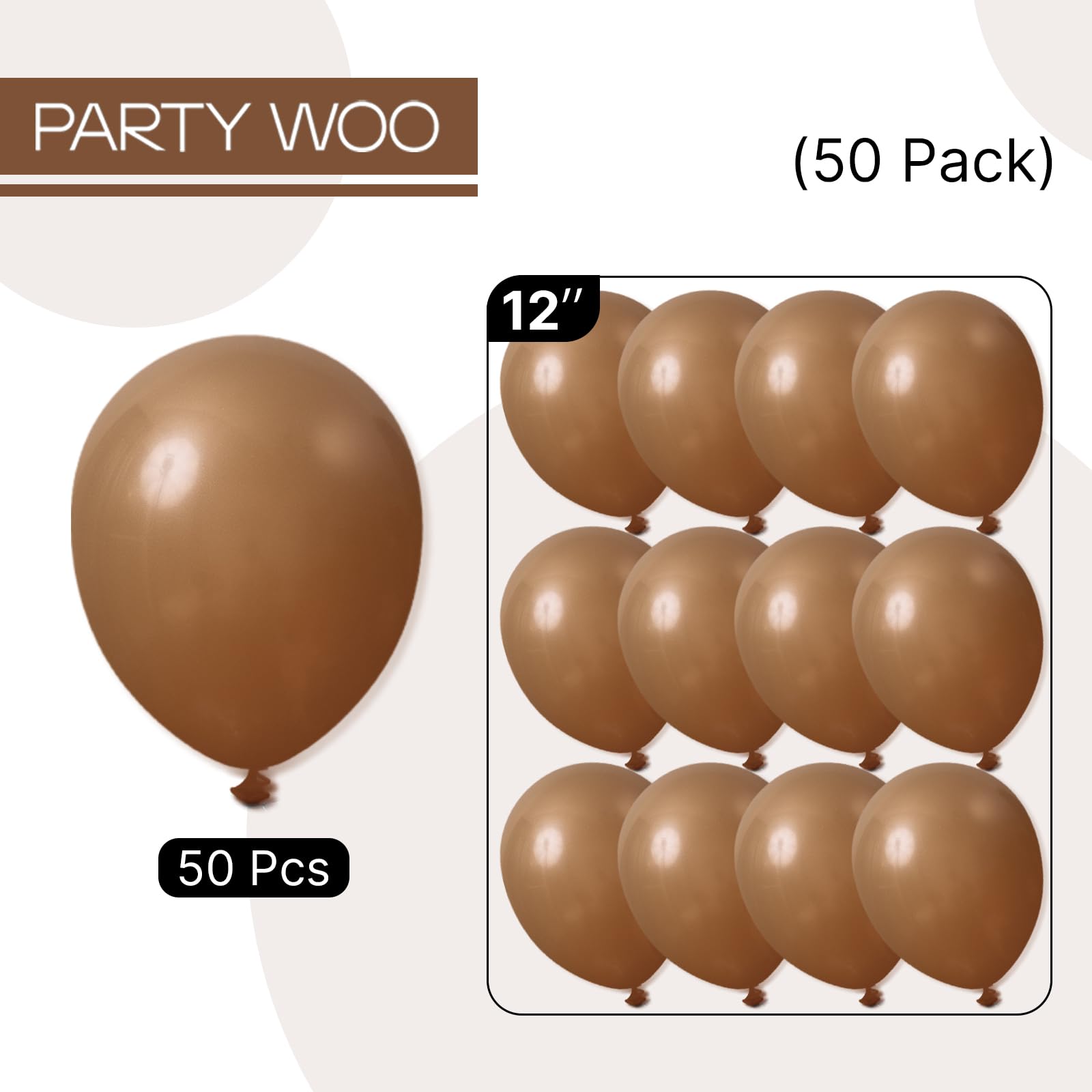 PartyWoo Brown Balloons – 50-Pack, 12-Inch Latex Neutral Balloons for Baby Shower, Birthday & Woodland Theme