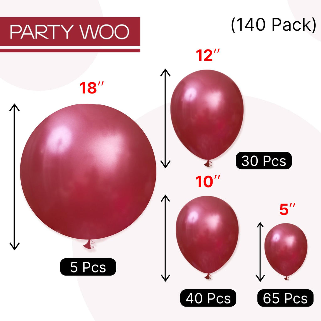 PartyWoo Pearl Burgundy Balloons Kit – 140pcs 18/12/10/5in Maroon Balloons for Weddings, Graduation, Birthday