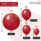 PartyWoo Burgundy Balloons – 120 Pcs Mixed Sizes (18/12/10/5) for Arch Garlands