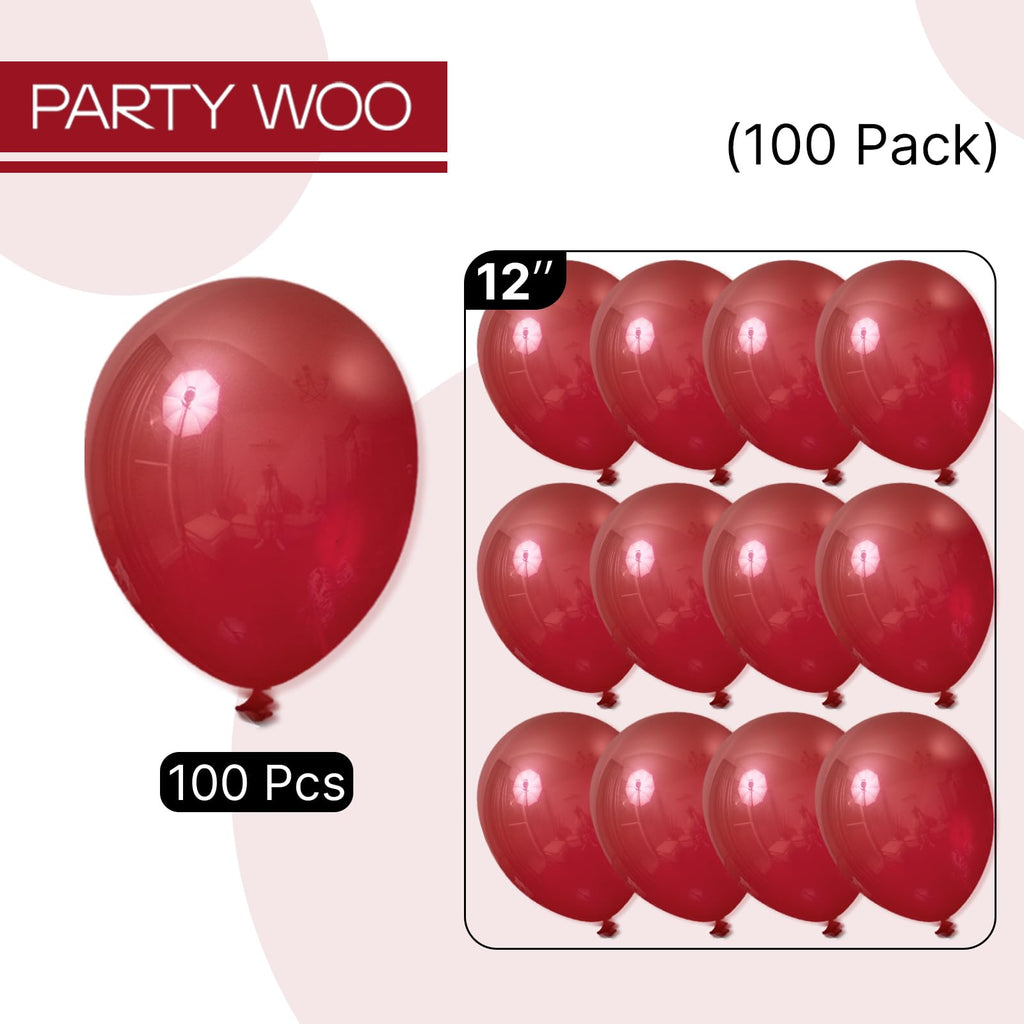PartyWoo Burgundy Balloons 100pcs | 12in Dark Red Latex Balloons for Parties