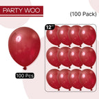 PartyWoo Burgundy Balloons 100pcs | 12in Dark Red Latex Balloons for Parties