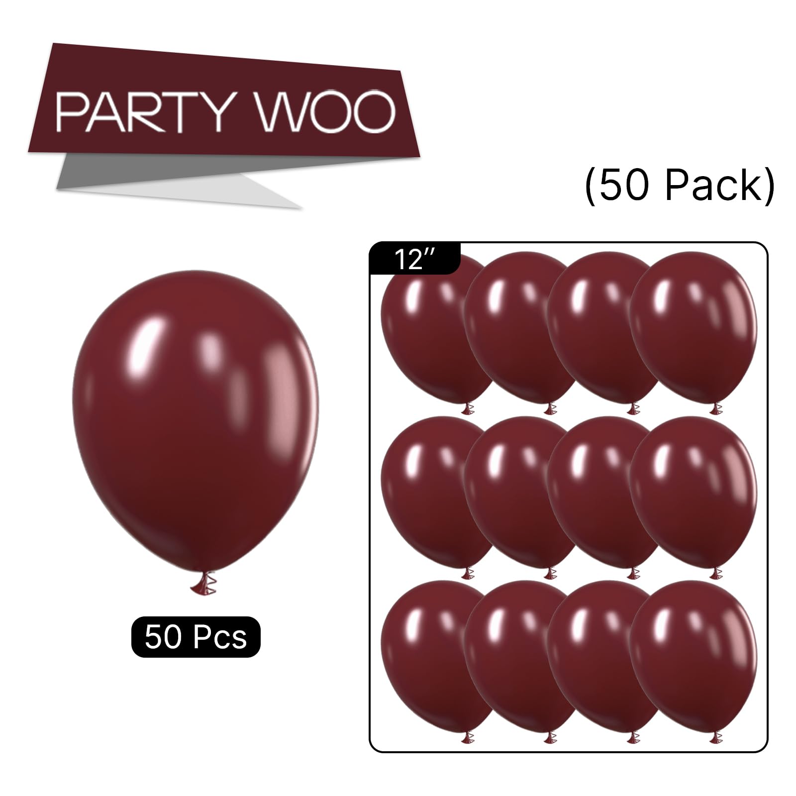 PartyWoo Burgundy Balloons 50pcs - 12in Dark Chestnut Red Maroon Party Decor