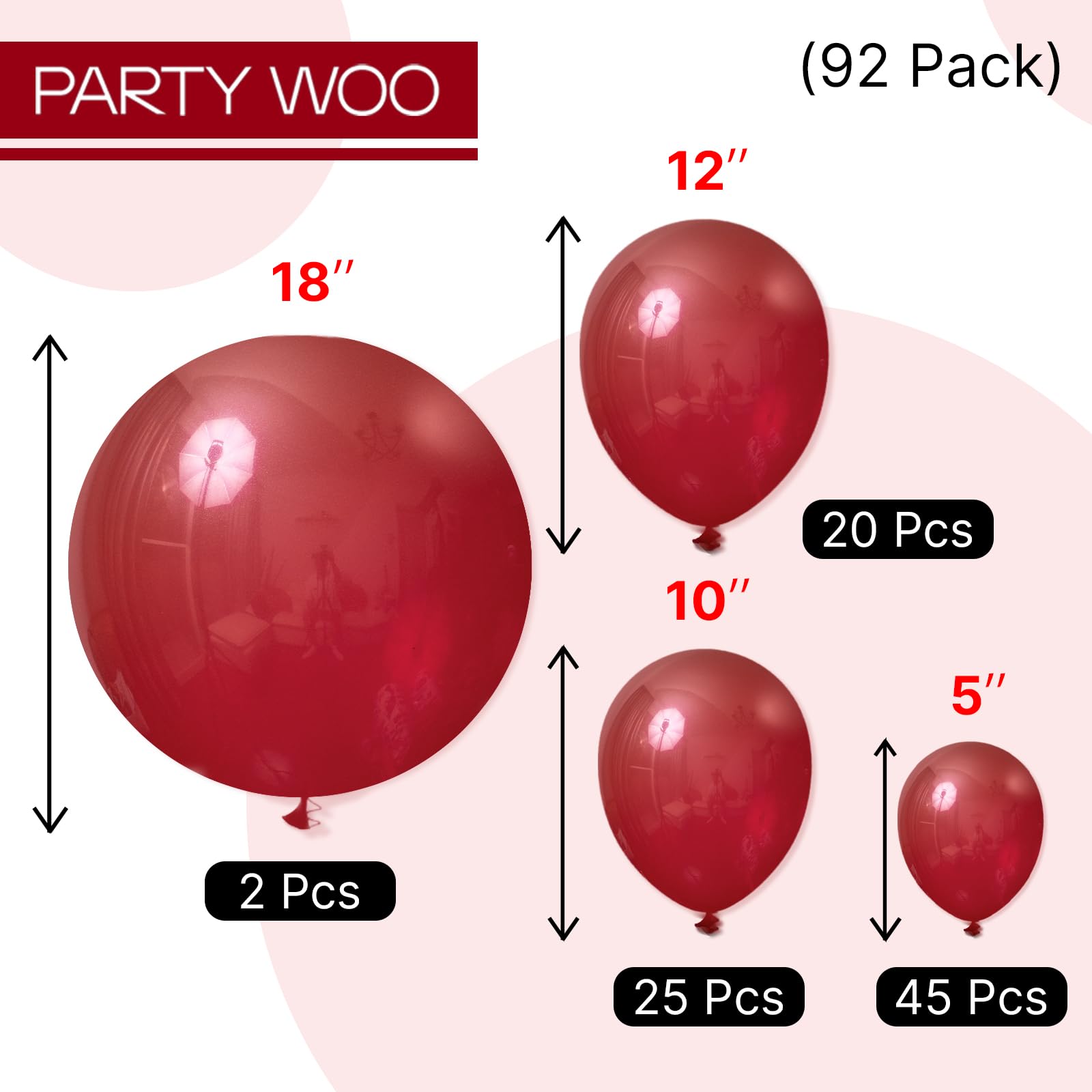 PartyWoo Burgundy Balloons 92 Pcs – Dark Chestnut Red Maroon Arch Kit for Parties