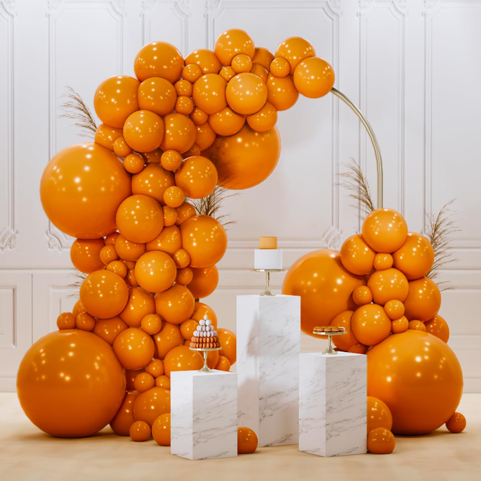 PartyWoo Burnt Orange Balloons 140pcs – Fall Color Balloon Arch Kit (18/12/10/5 in)