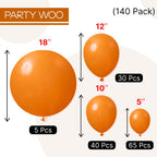 PartyWoo Burnt Orange Balloons 140pcs – Fall Color Balloon Arch Kit (18/12/10/5 in)