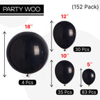 PartyWoo Black Balloons 152 Pcs Arch Kit – 18/12/10/5in for Party Decorations
