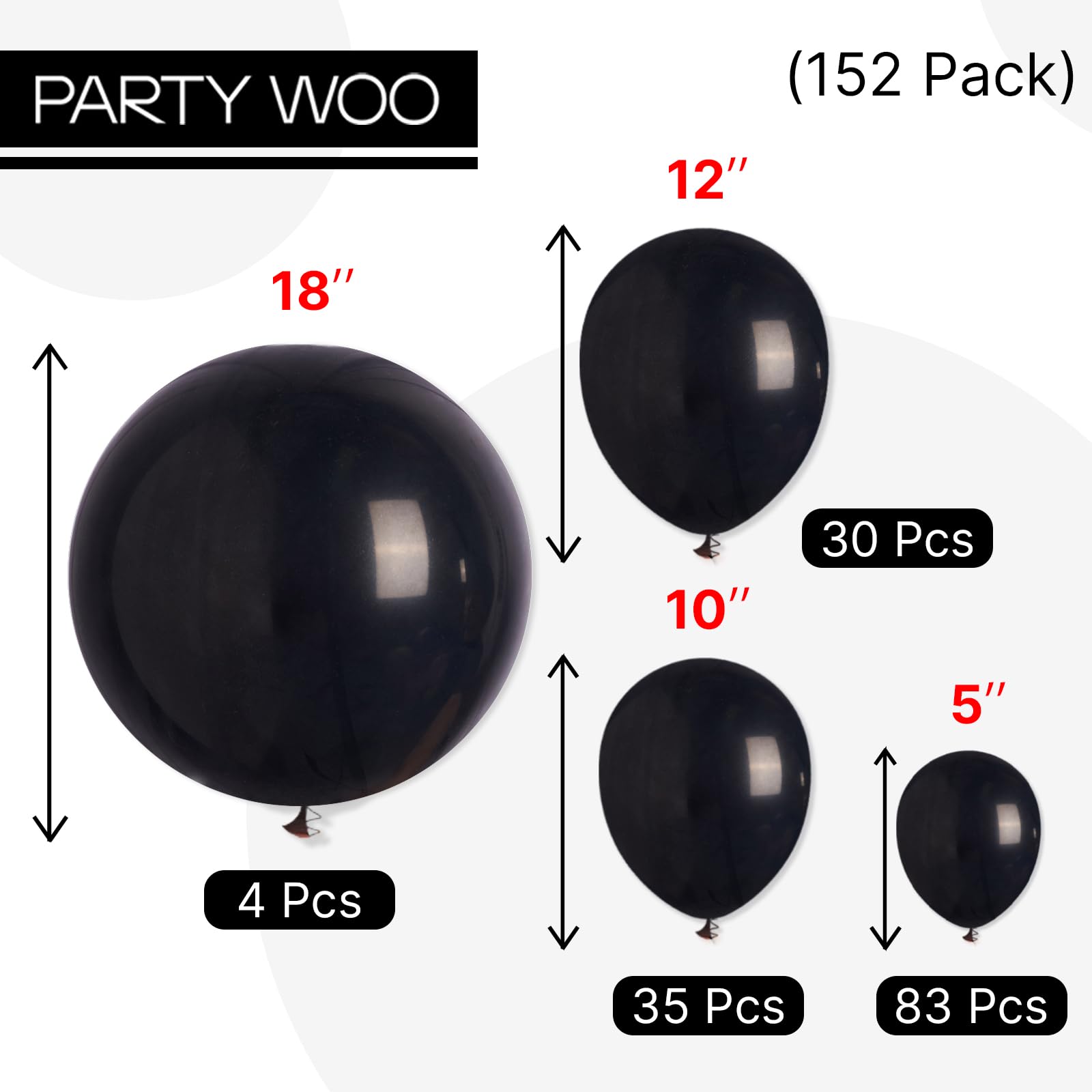 PartyWoo Black Balloons 152 Pcs Arch Kit – 18/12/10/5in for Party Decorations