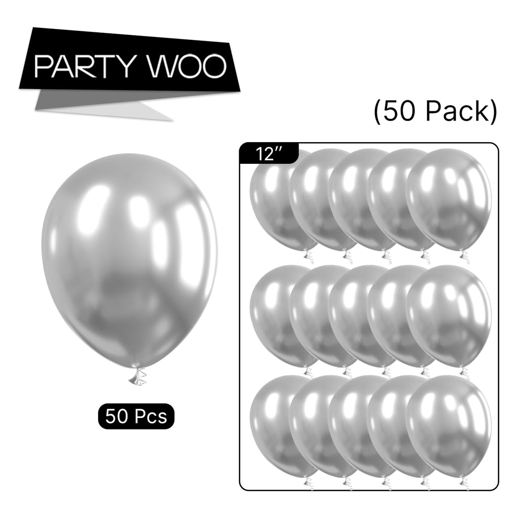 PartyWoo Metallic Silver Balloons – 50 Pack, 12-Inch Latex