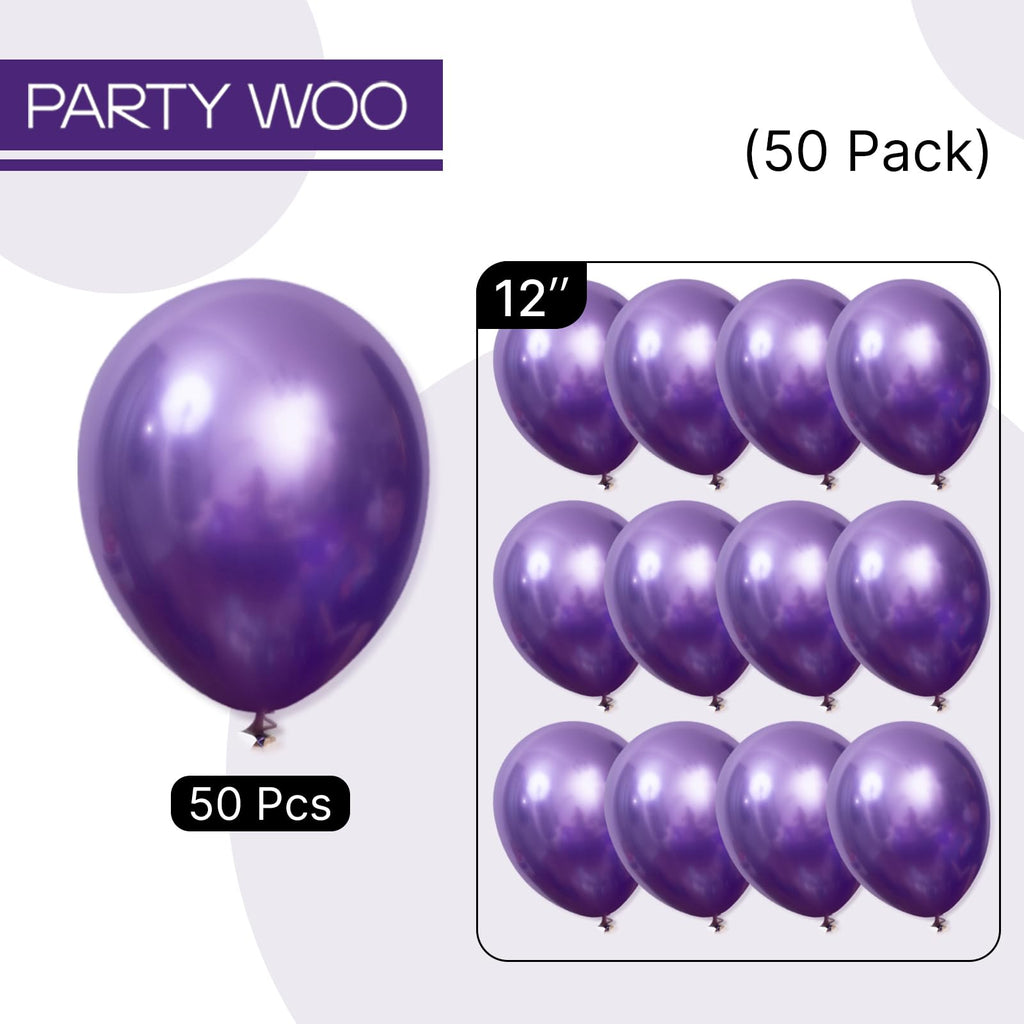 PartyWoo Metallic Purple Balloons – 50pcs, 12-inch Chrome Latex for Mardi Gras, Weddings & Parties