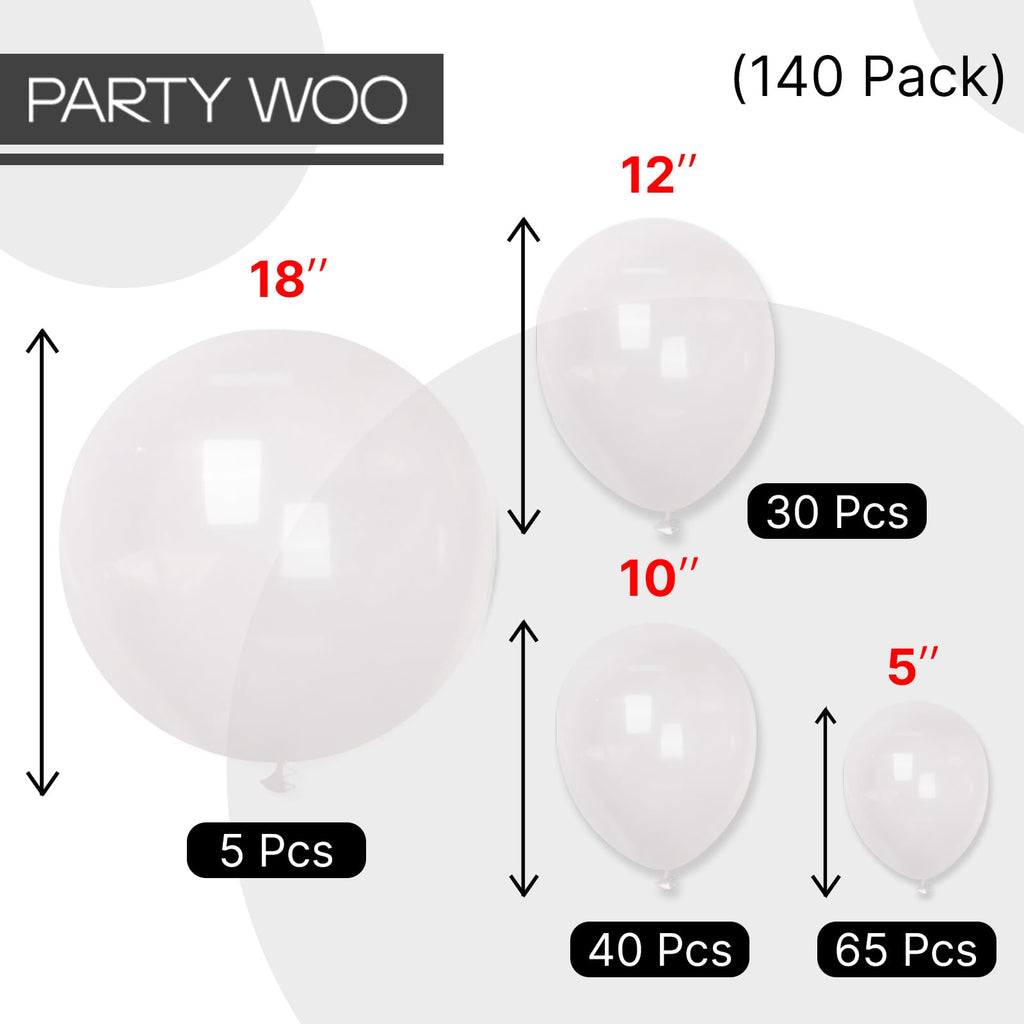 PartyWoo Clear Balloons Arch Kit – 140pcs (18/12/10/5in) for Graduation & Weddings