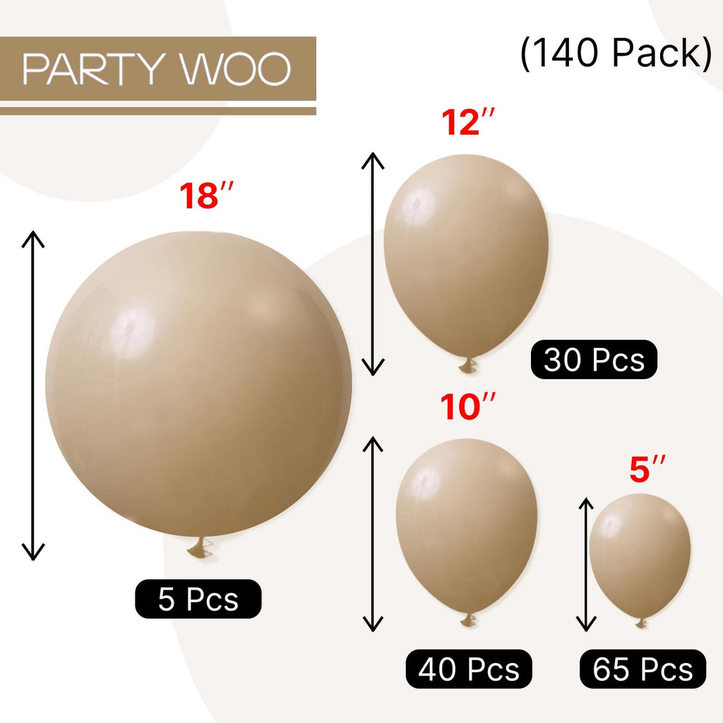 PartyWoo Cream Balloons 140 pcs – 18/12/10/5 in Beige Ivory Neutral Latex for Graduation, Birthday & Baby Shower