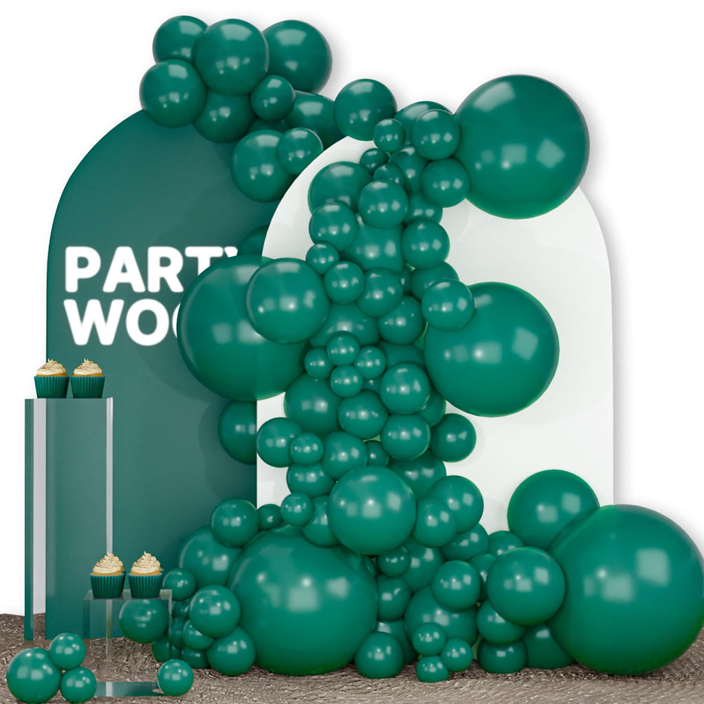 PartyWoo Dark Green Balloons 140pcs – Emerald Hunter Forest Pack (18/12/10/5in)