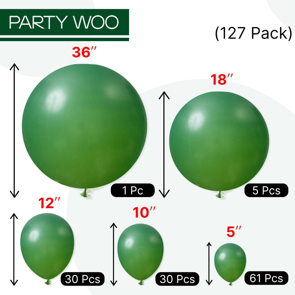 PartyWoo Dark Green Balloons Kit 127 Pcs for Arch Garlands 36in to 5in