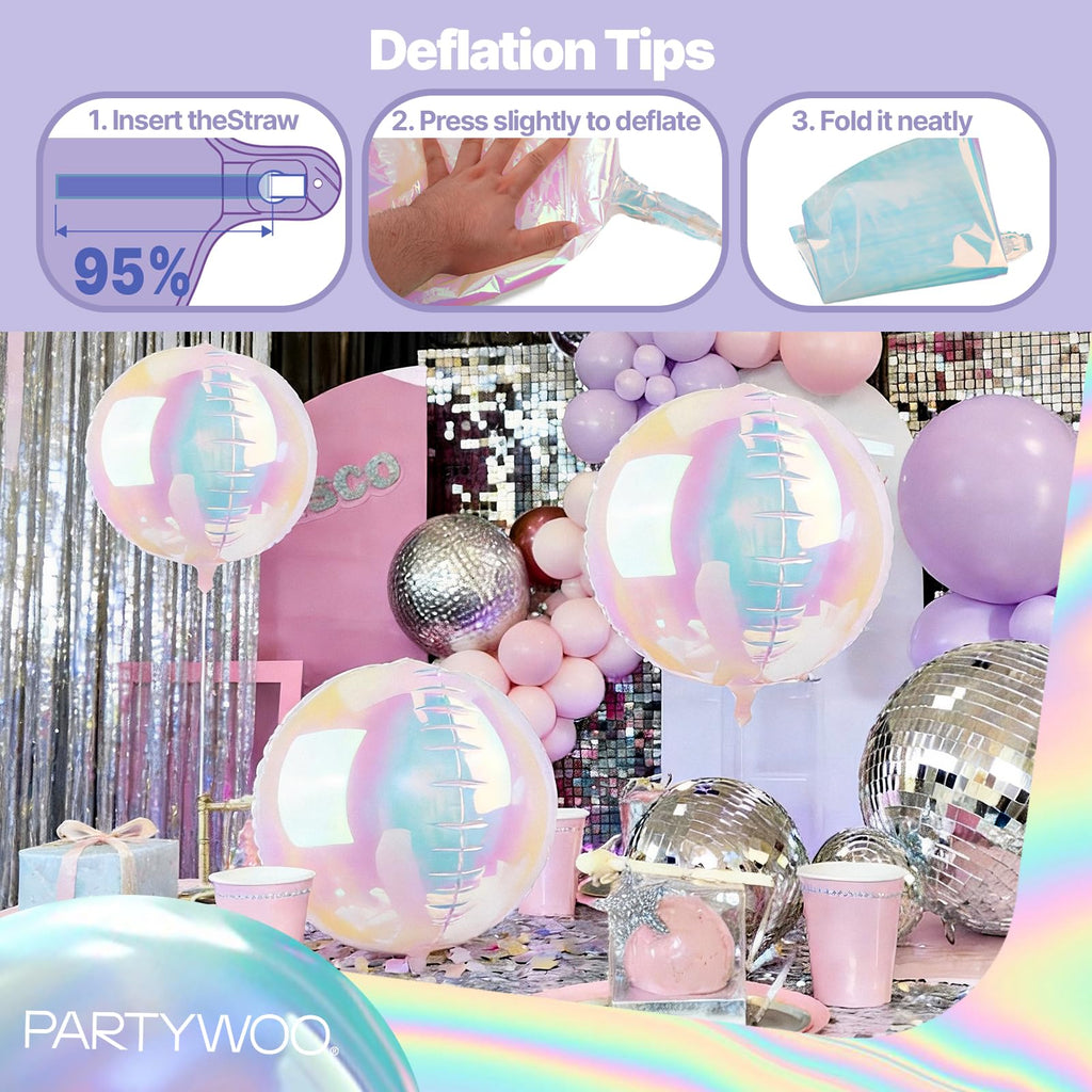 PartyWoo Iridescent Foil Balloons 20pc Pack - 10in, 12in, 22in 4D Mylar Balloons for Weddings & Parties