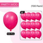 PartyWoo Hot Pink Balloons 100pc - 12in Magenta Fuchsia for Events