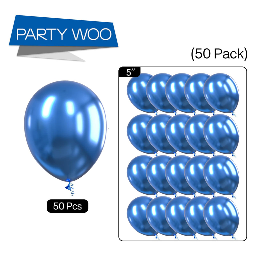 PartyWoo Metallic Blue Balloons 50pcs – 5 Inch Chrome Latex for Weddings & Celebrations