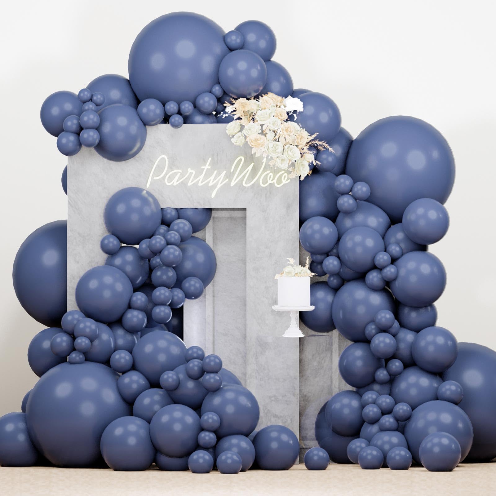 PartyWoo Dusty Blue Balloons 140pc Set – Navy Slate Arch Kit for Baby Showers & Parties