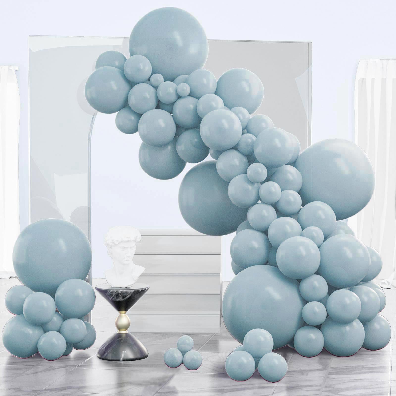 PartyWoo Dusty Blue Balloons 140pcs – Boho Arch Kit in 18/12/10/5 Inch for Graduation, Baby Shower & Birthday