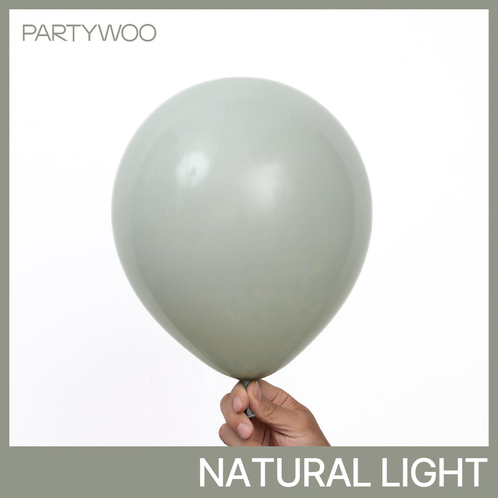 PartyWoo Dusty Green Balloons 140pcs – Boho Jungle Party Kit in Sage Olive Eucalyptus (18/12/10/5in)