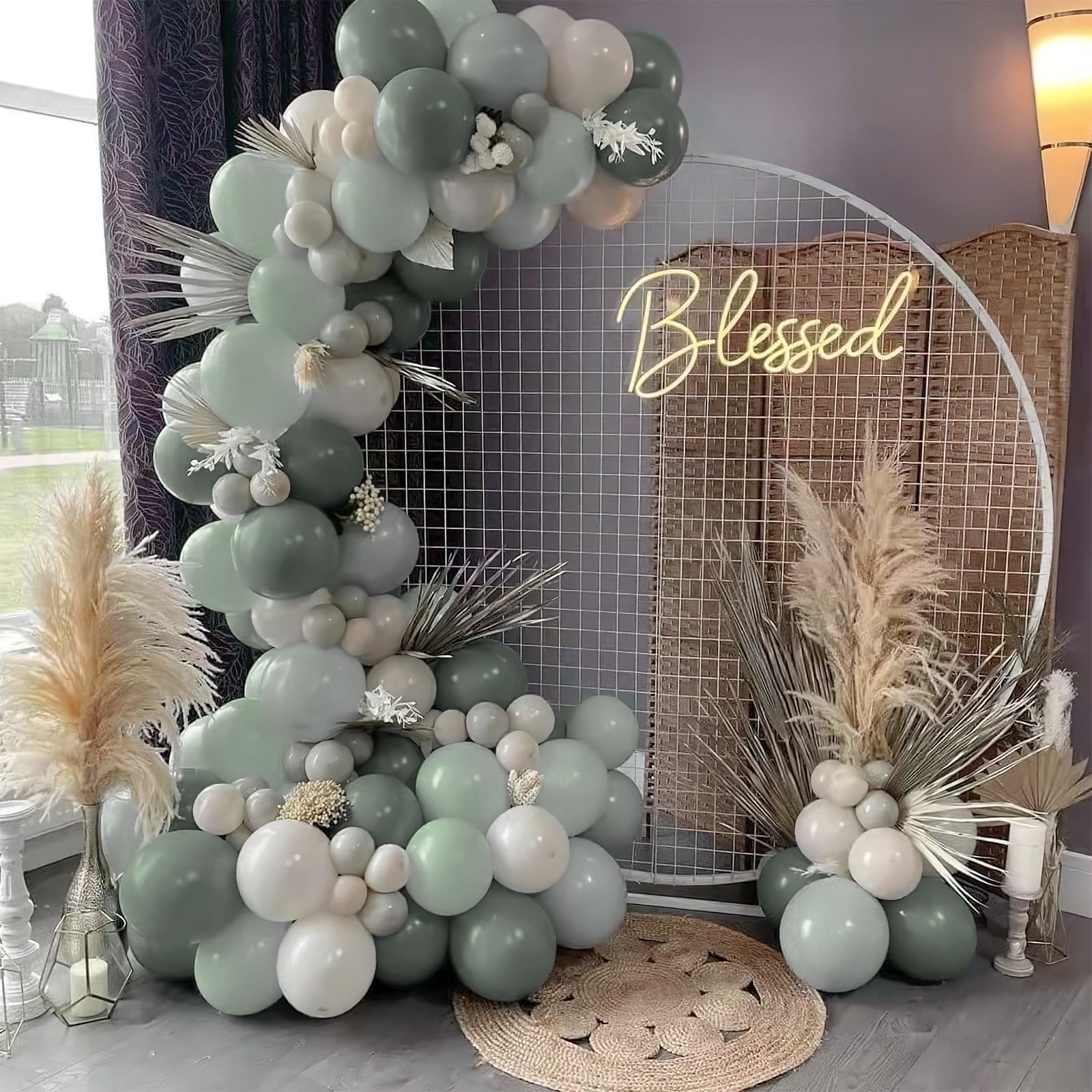 PartyWoo Dusty Green Balloons 140pcs – Boho Jungle Party Kit in Sage Olive Eucalyptus (18/12/10/5in)