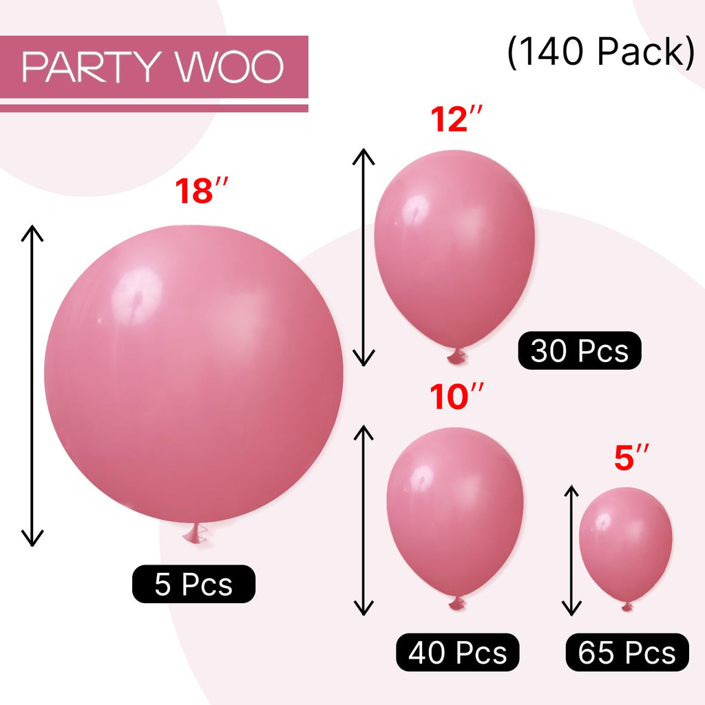 PartyWoo Mauve Balloons 140pcs | Dusty Pink Boho Neutral Balloon Arch Kit for Baby Shower & Wedding