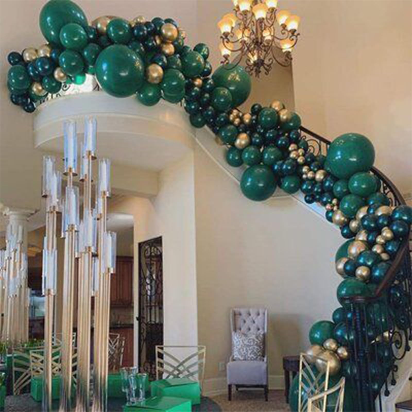PartyWoo Dark Green Balloons 140pcs – Emerald Hunter Forest Pack (18/12/10/5in)