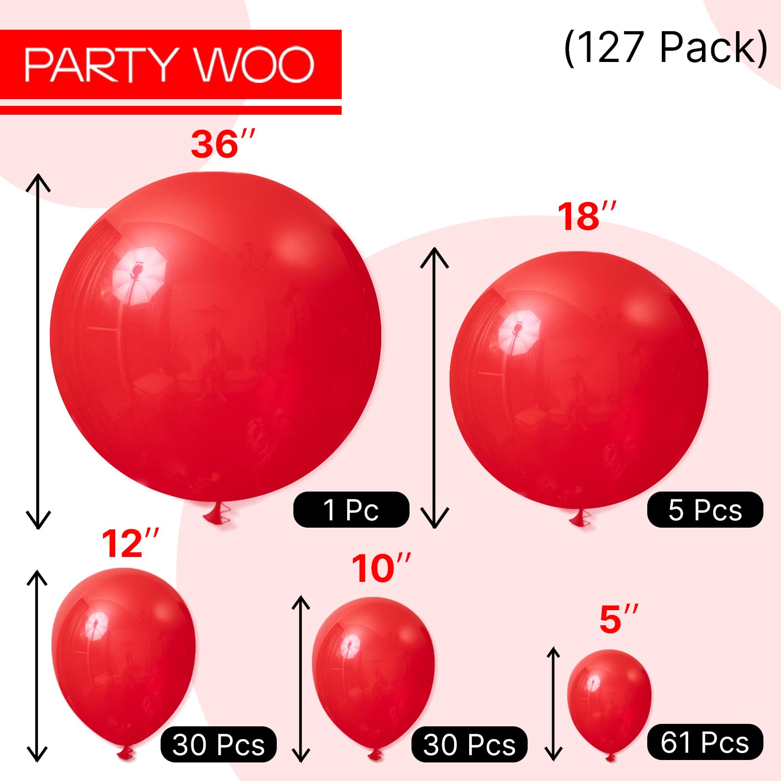 PartyWoo Red Balloons 127pcs - Arch Kit & Garland for Birthday Parties & Celebrations