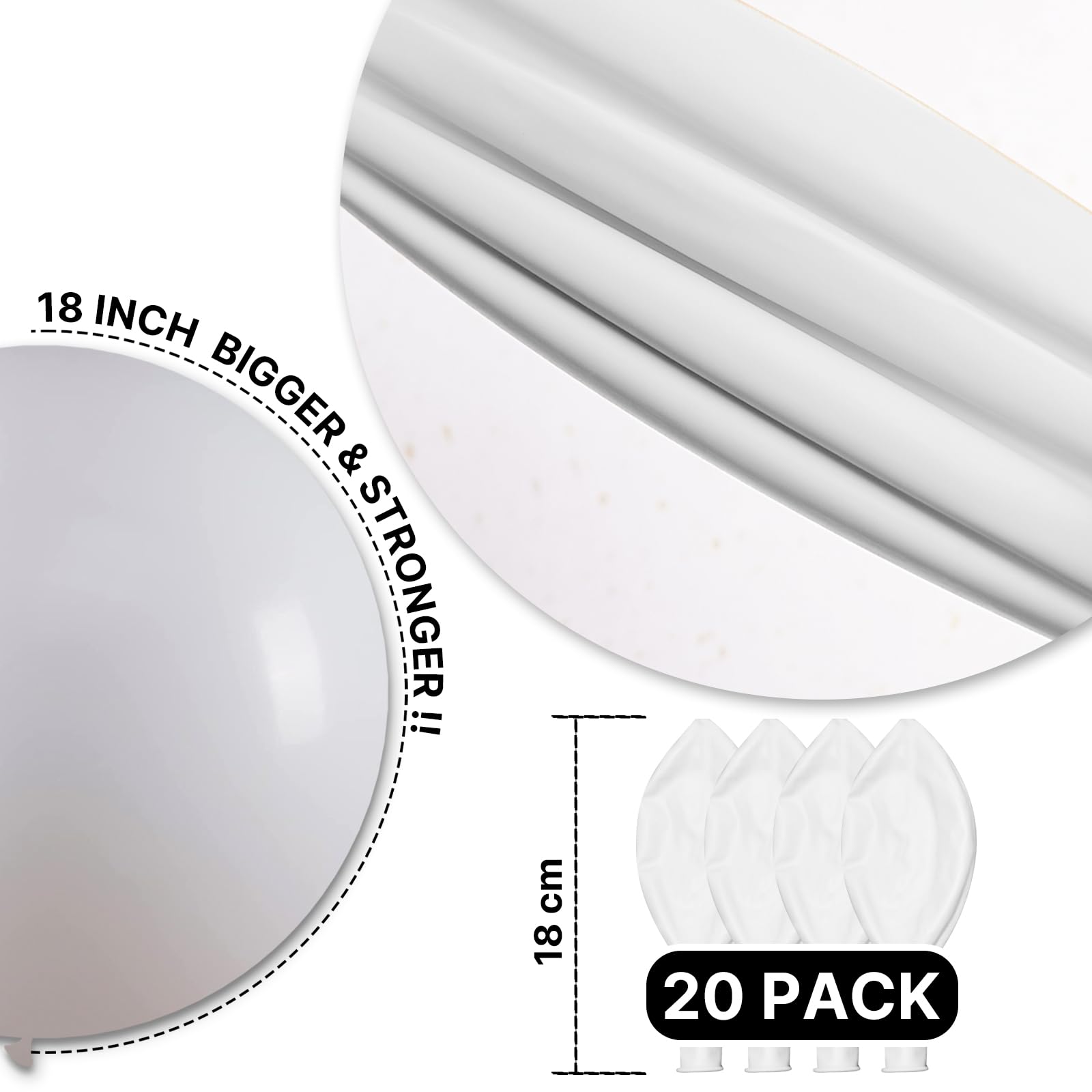 PartyWoo Matte White Balloons – 20pcs, 18inch | Wedding, Graduation, Baby Shower & More