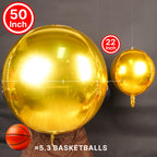 PartyWoo Metallic Gold 50-Inch 3-Pack 4D Mirror Ball Mylar Balloons