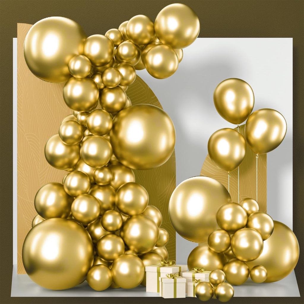 PartyWoo Gold Balloons 130pcs Arch Kit – 18/12/10/5 Inch for Birthday & Wedding | Gold-G101