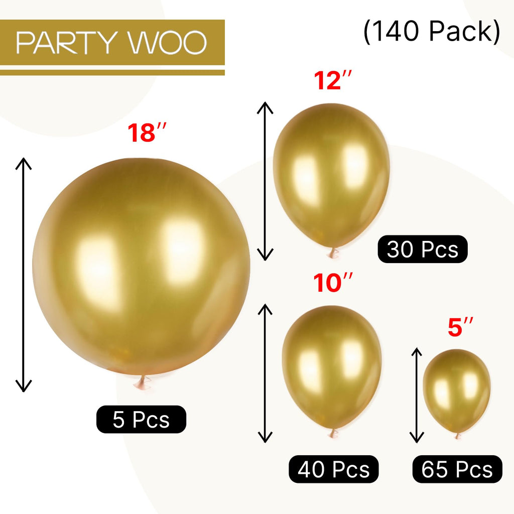 PartyWoo Gold Balloons 140pcs - Arch Kit with 18/12/10/5in Balloons for Parties