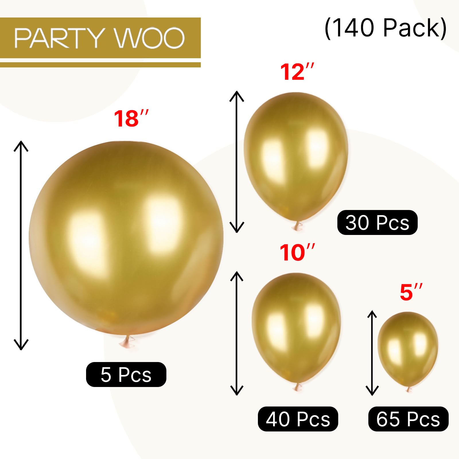 PartyWoo Gold Balloons 140pcs - Arch Kit with 18/12/10/5in Balloons for Parties