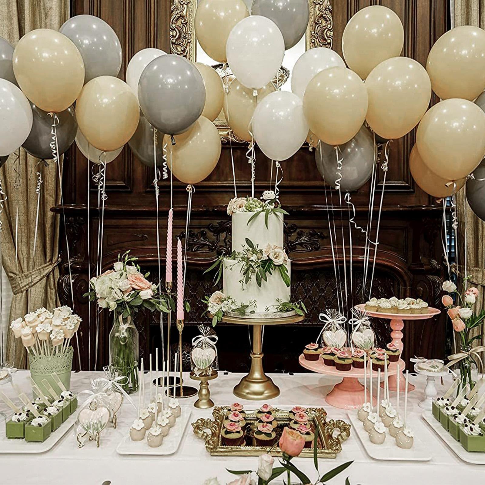 PartyWoo Neutral Balloon Arch Kit – 140pc Boho Ivory, White, Sand, Gold Confetti Balloons for Weddings & Parties