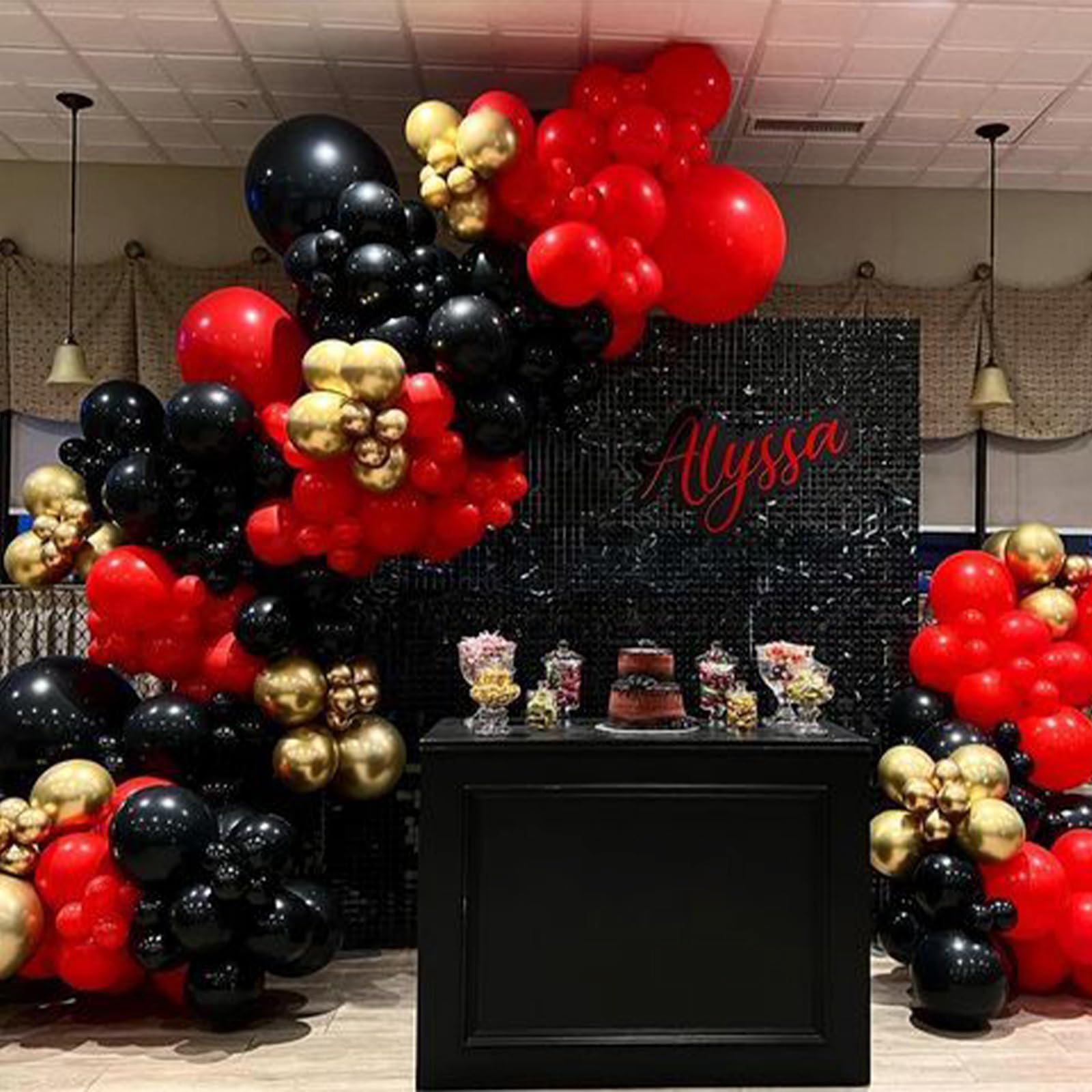 PartyWoo Red Black Gold Balloon Arch Kit – 140pc Matte Balloons for Celebrations