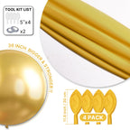 PartyWoo Metallic Gold Balloons 36-Inch Jumbo 4-Pack | Chrome Gold Latex Balloons for Graduation, Baby Shower & Parties