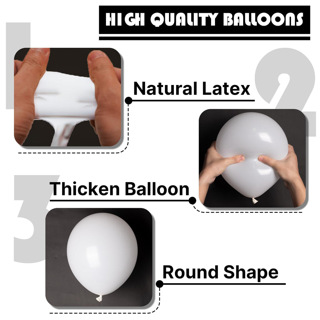 PartyWoo White Balloons 127pc Matte Latex Set — 36in to 5in for Weddings, Birthdays, and More