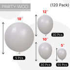 PartyWoo Gray Balloons 120pcs Matte Latex Balloon Arch Kit 18/12/10/5 Inch for Baby Shower Graduation Wedding | Gray-Y71