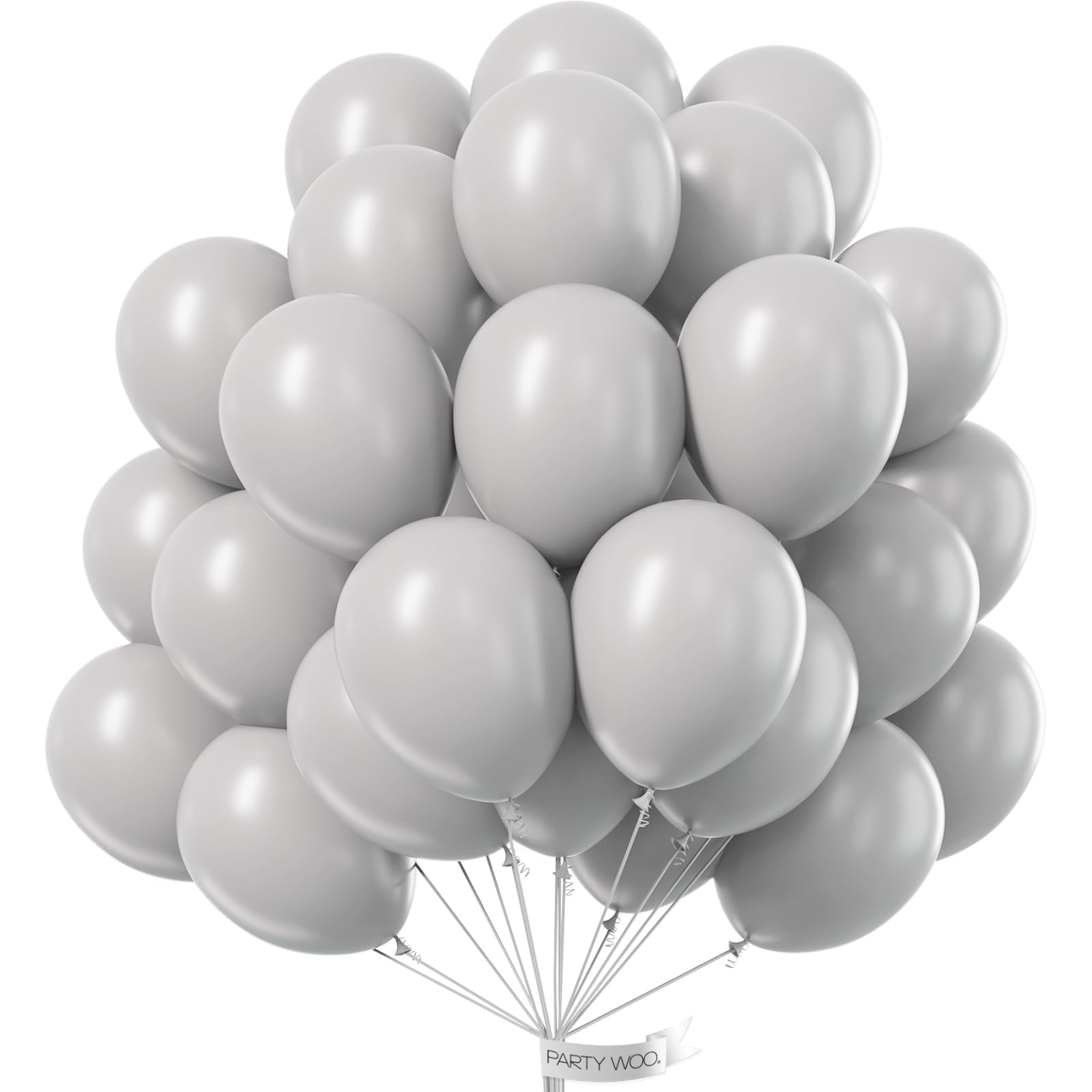 PartyWoo Gray Balloons – 50pcs, 12\" Matte Latex Helium Balloons for Baby Showers, Weddings, Birthdays
