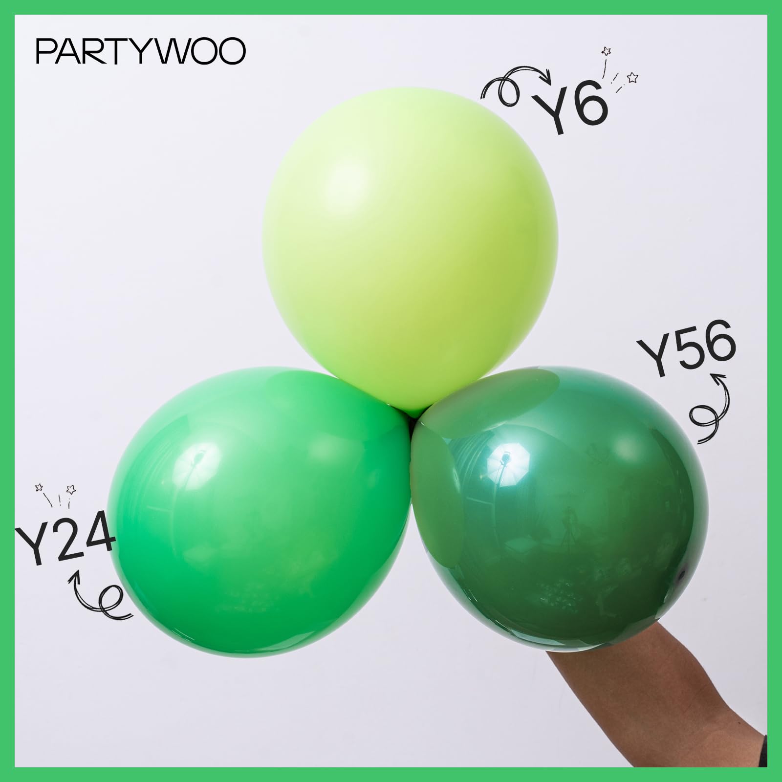 PartyWoo Green Balloons 100 Pcs – Mixed Sizes Balloon Arch Kit for Birthday & Parties