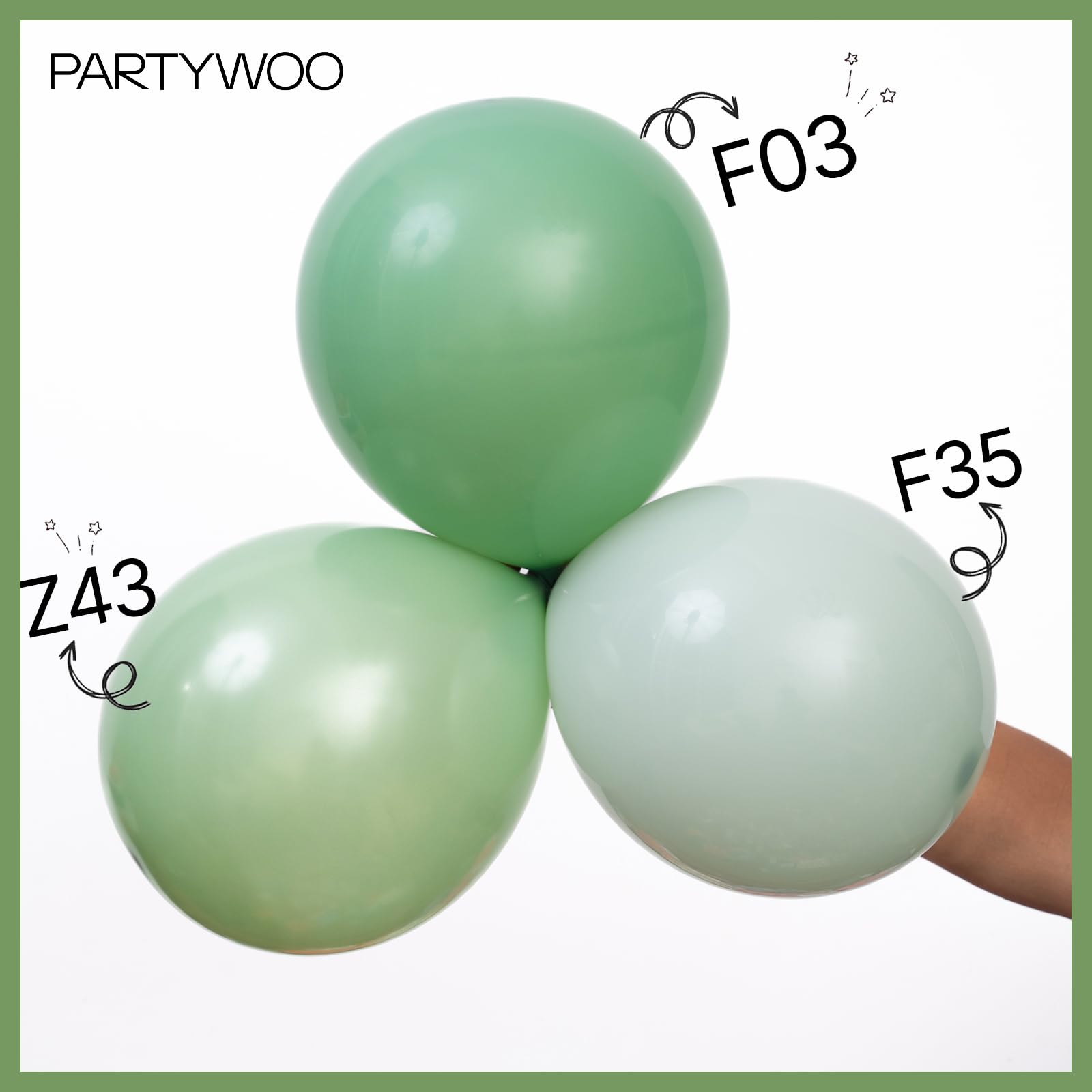 PartyWoo Dusty Green Balloons – 50ct, 5in Matte Sage (Boho)