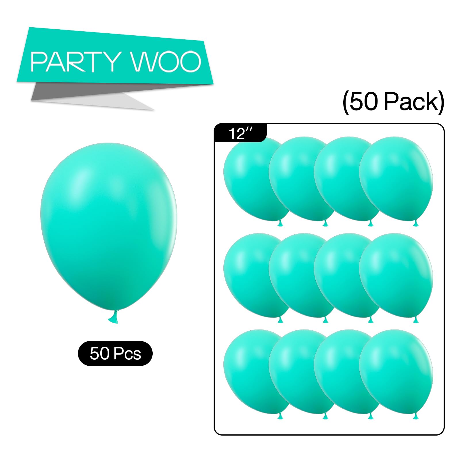 PartyWoo Teal Balloons 50 Pack 12in – Turquoise Aqua Blue Party Decor