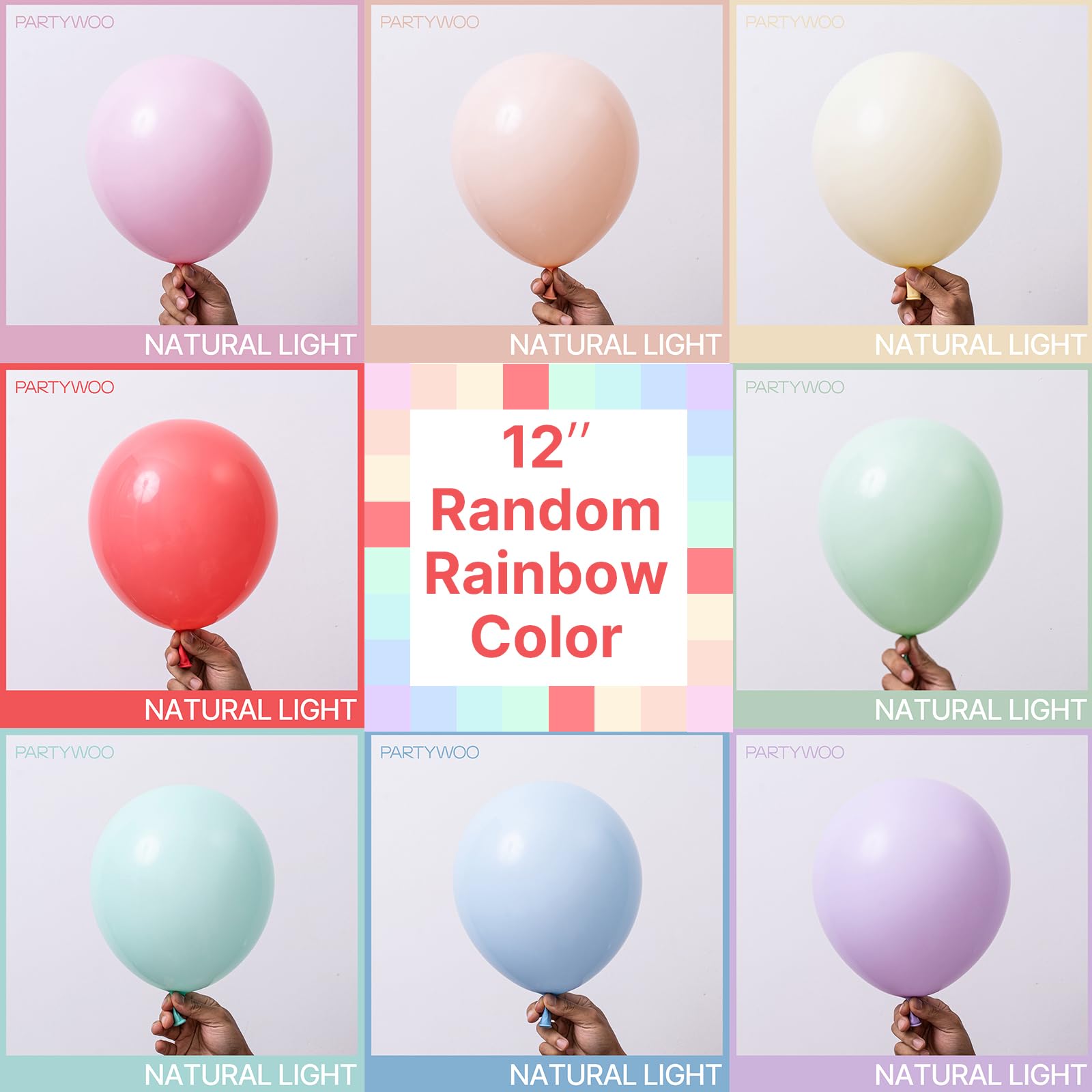 PartyWoo Pastel Balloons 50 Pcs - 5 Inch Mini Rainbow Latex for Party Decorations