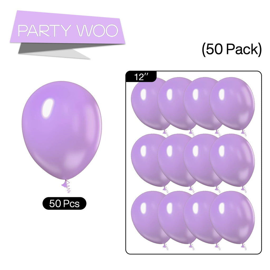 PartyWoo Lavender Balloons - 50 pcs, 12in Light Purple Latex Balloons for Parties, Weddings, Baby Showers