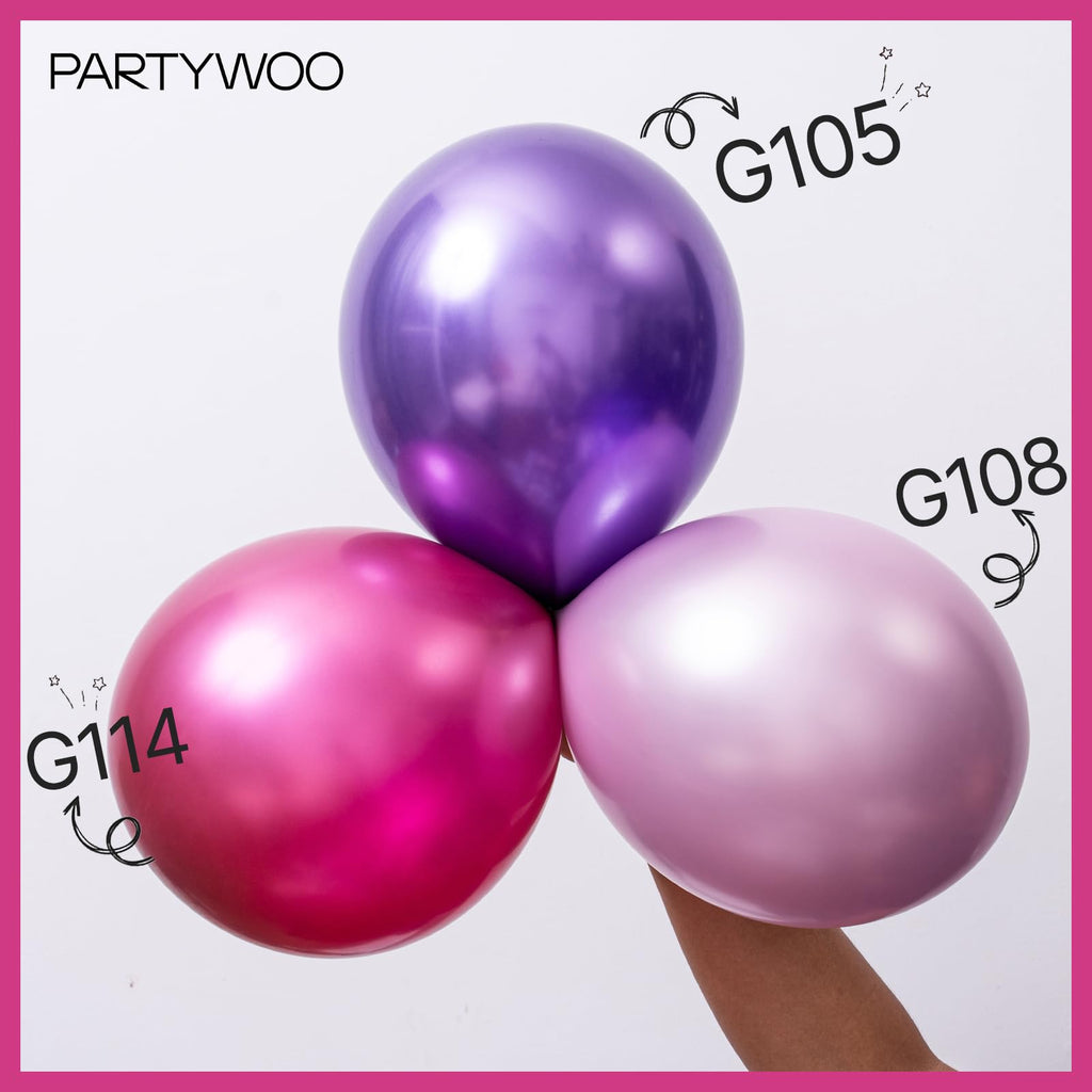 PartyWoo Hot Pink Balloons 140pc Arch Kit – 18/12/10/5in Metallic Pink Magenta & Fuchsia