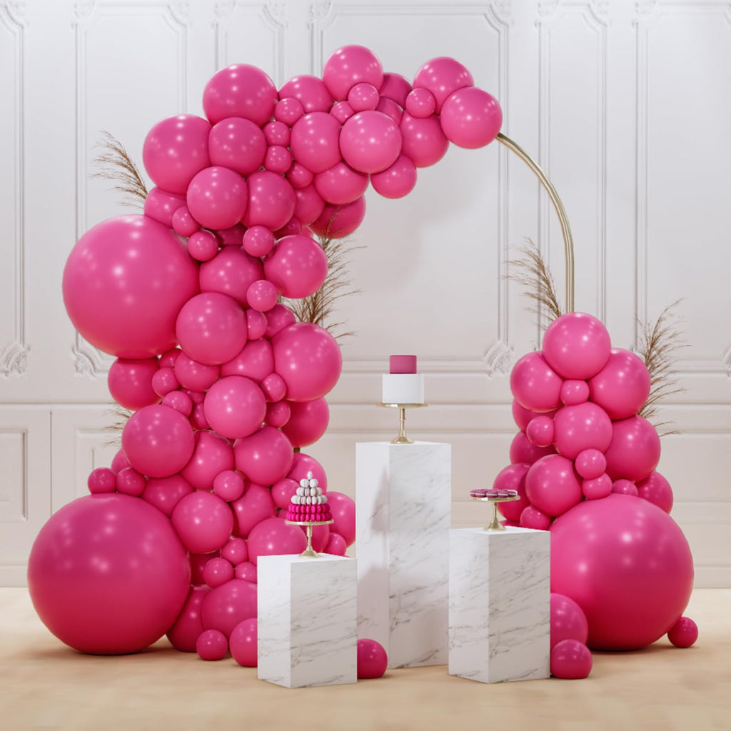 PartyWoo Hot Pink Balloons 128 Pcs – Magenta Latex Balloon Arch Kit for Weddings