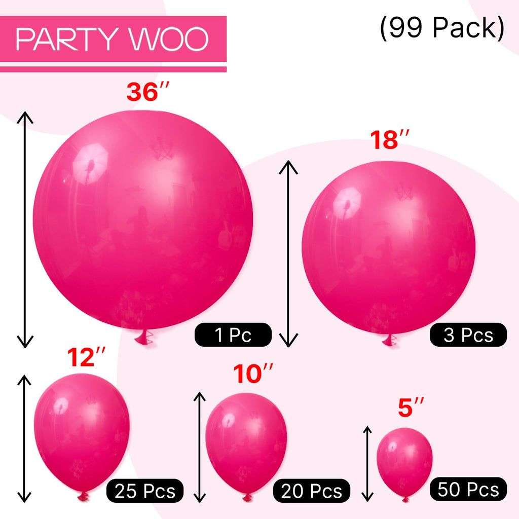 PartyWoo Hot Pink Balloons 99 pcs — Magenta Fuchsia Balloon Arch Kit for Baby Shower, Wedding, Birthday