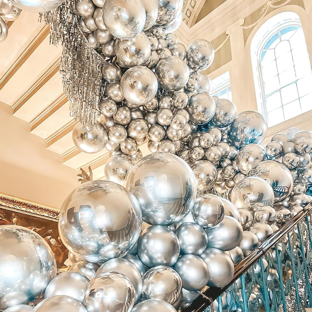 PartyWoo 50pcs Silver Metallic Balloons - 5inch for Garland or Arch | Birthday & Wedding Decor