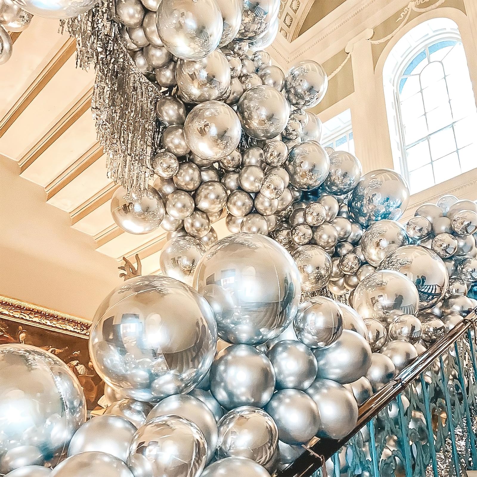 PartyWoo 50pcs Silver Metallic Balloons - 5inch for Garland or Arch | Birthday & Wedding Decor