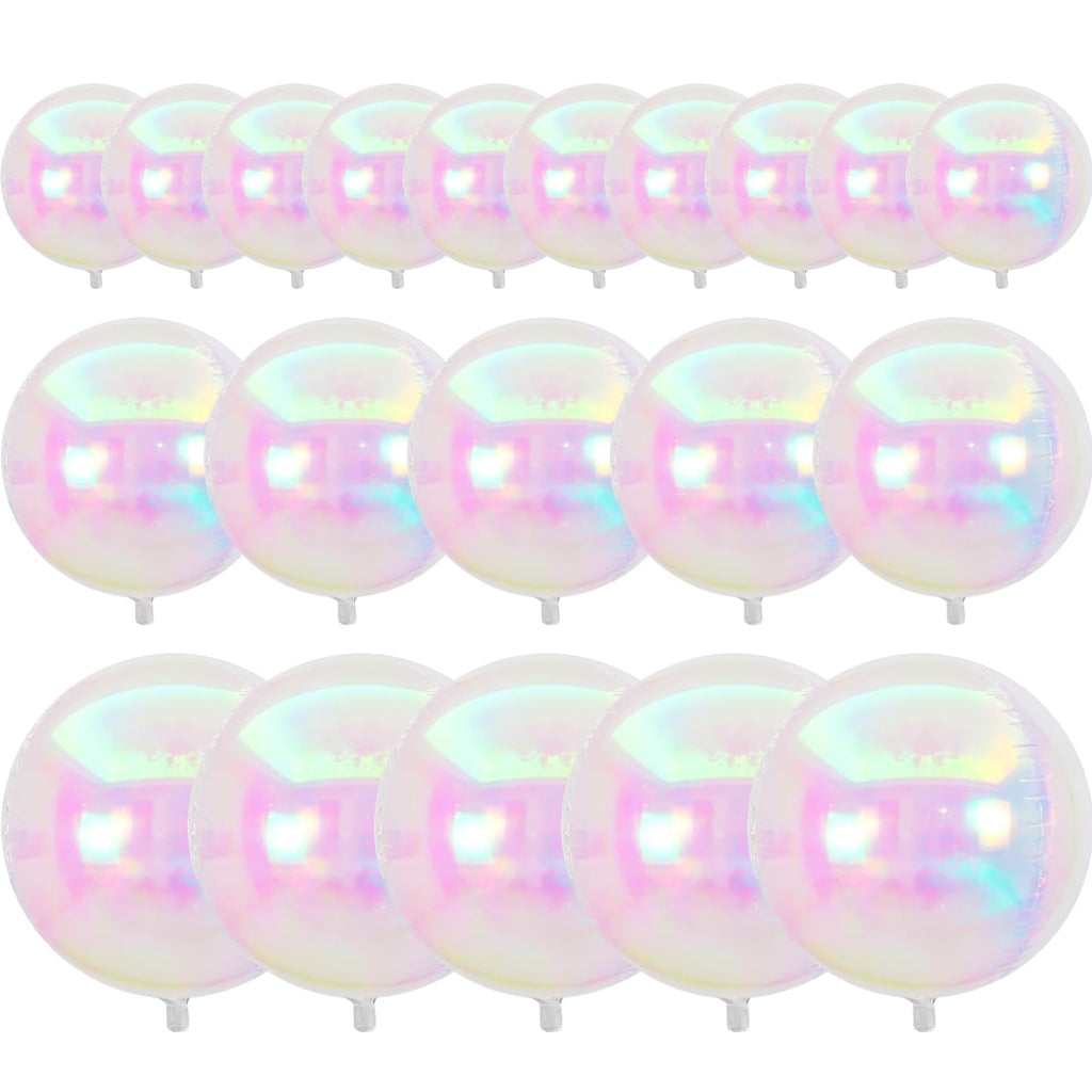 PartyWoo Iridescent Foil Balloons 20pc Pack - 10in, 12in, 22in 4D Mylar Balloons for Weddings & Parties